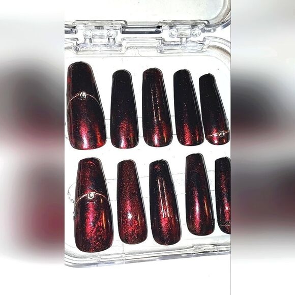 Beautiful hand crafted custom chrome 10pc coffin nails sz medium - Picture 5 of 6